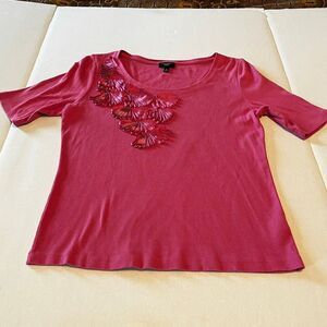 Talbots Petites pink ribbon design half sleeve‎ size medium M shirt